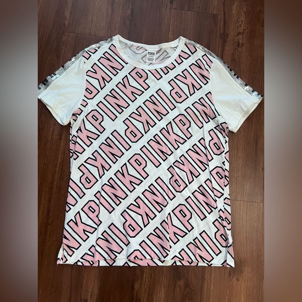 PINK Victoria's Secret logo Mania bling Tshirt L